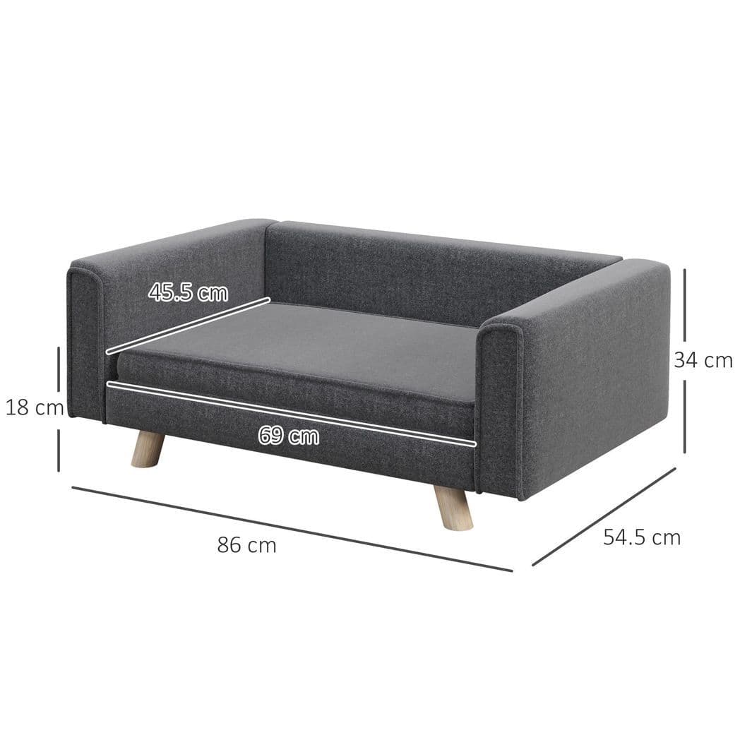 image-PawHut Elevated Dog Sofa Bed with Cushion for Medium and Small Dogs, Grey