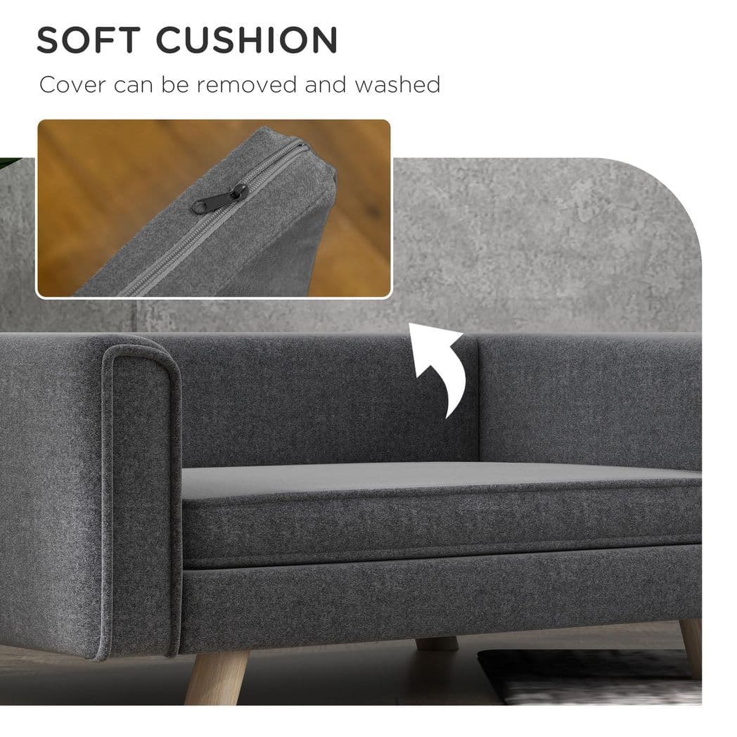 image-PawHut Elevated Dog Sofa Bed with Cushion for Medium and Small Dogs, Grey