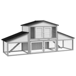 image-PawHut Large Rabbit Hutch with Run, Tray, Ramp, Wooden Guinea Pig House, Grey