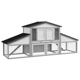 image-PawHut Large Rabbit Hutch with Run, Tray, Ramp, Wooden Guinea Pig House, Grey