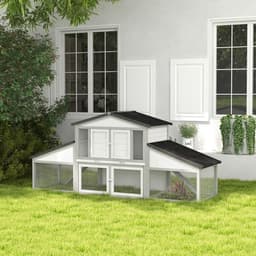 image-PawHut Large Rabbit Hutch with Run, Tray, Ramp, Wooden Guinea Pig House, Grey