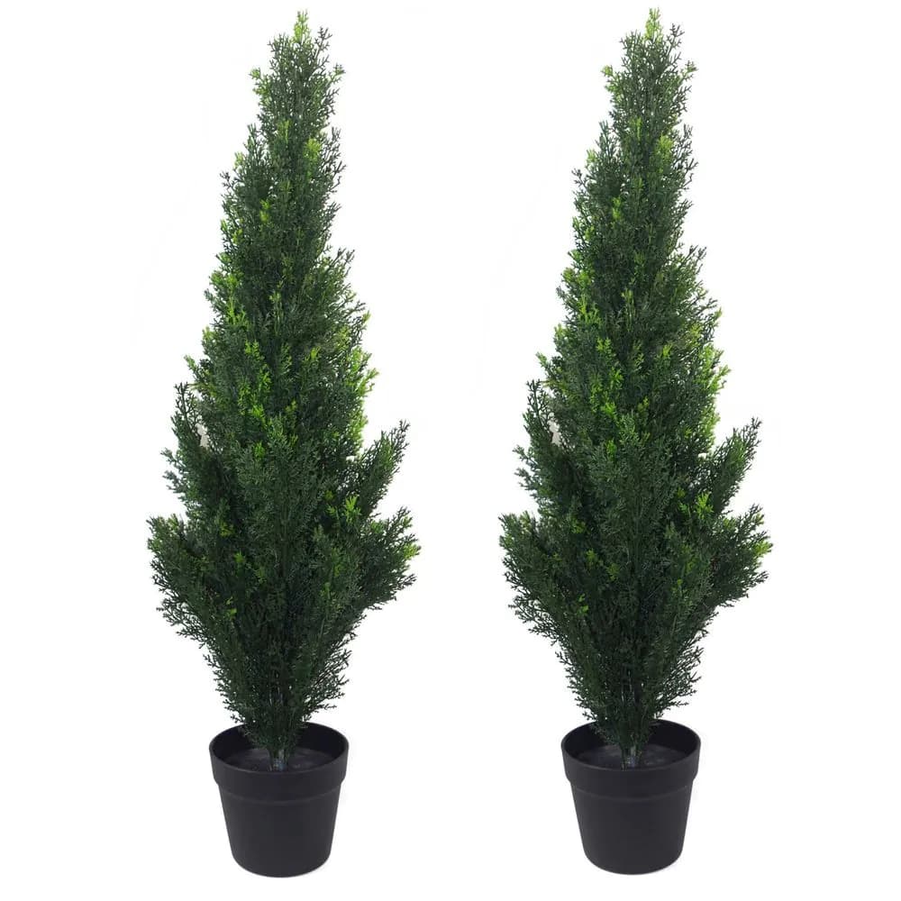 image-90cm Pair of Artificial Cedar Cypress Topiary UV Resistant