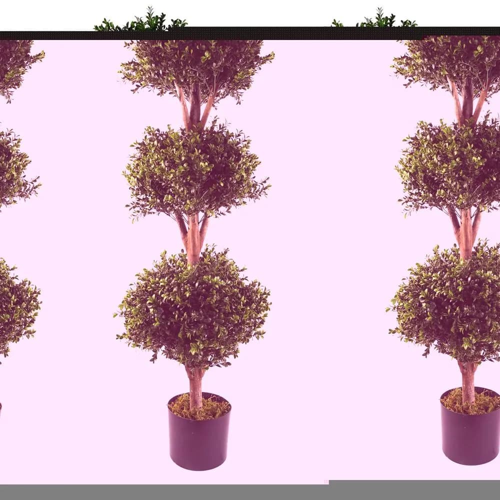 image-120cm Pair of Buxus Triple Ball Artificial Tree UV Resistant Outdoor Topiary
