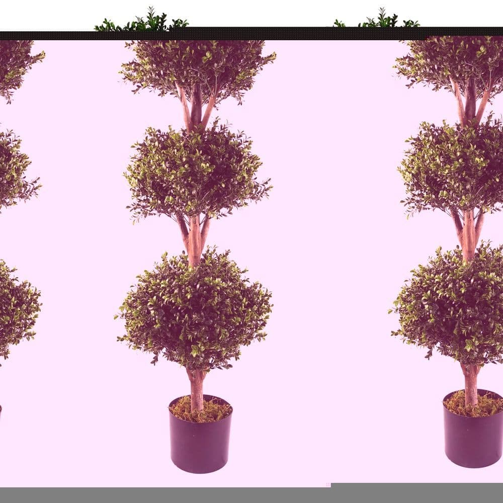 image-120cm Pair of Buxus Triple Ball Artificial Tree UV Resistant Outdoor Topiary