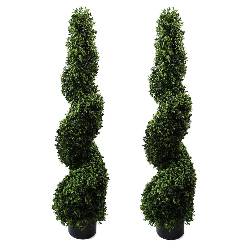 image-120cm Pair of Spiral Buxus Artificial Tree UV Resistant Outdoor