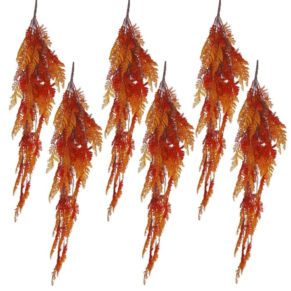image-6 x 100cm Artificial Hanging Maidenhair Fern Plant Autumn Orange
