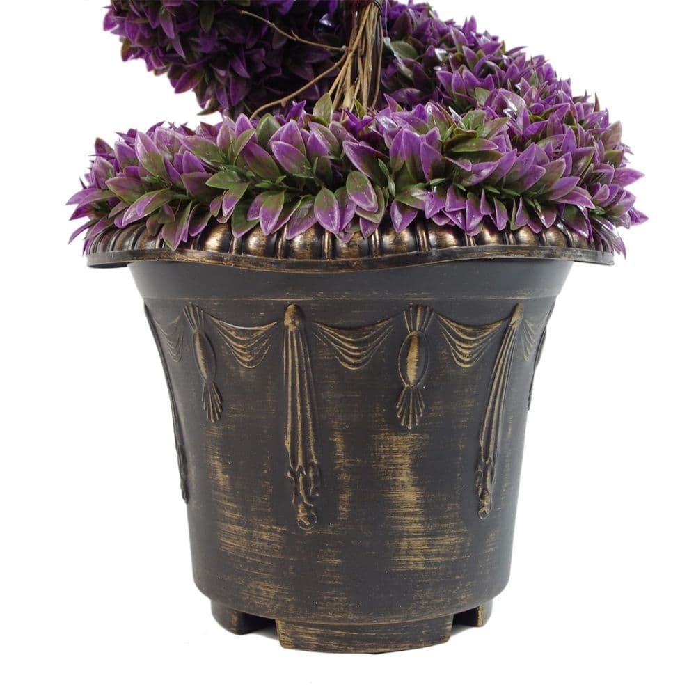 image-90cm Pair of Purple Large Leaf Spiral Topiary Trees with Decorative Planters