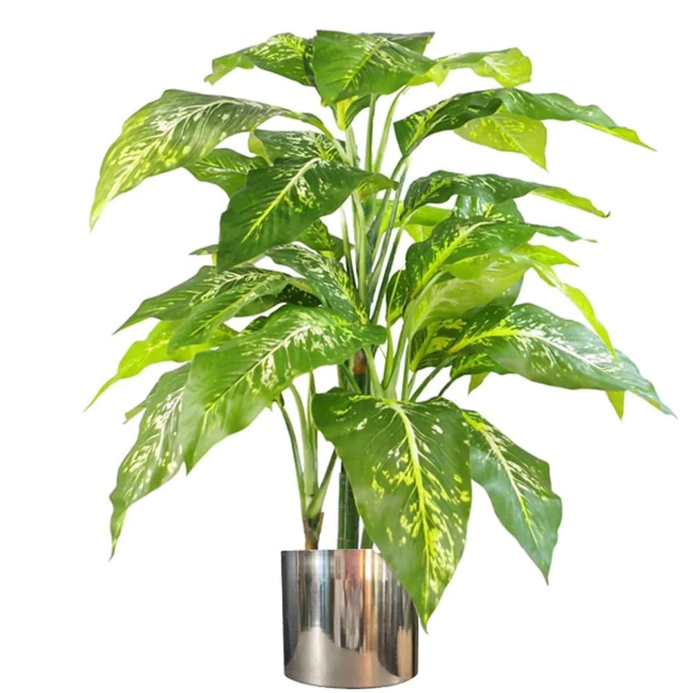 image-100cm Large Fox's Aglaonema (Spotted Evergreen) Tree Artificial Plant with Silver Metal Planter
