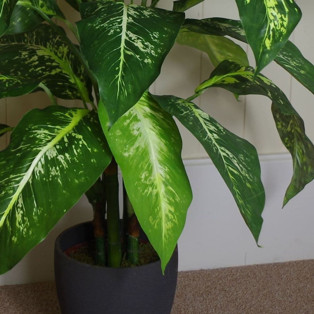 image-100cm Large Fox's Aglaonema (Spotted Evergreen) Tree Artificial Plant with Silver Metal Planter