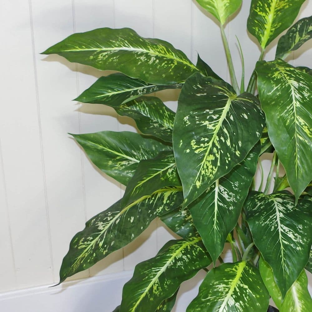 image-100cm Large Fox's Aglaonema (Spotted Evergreen) Tree Artificial Plant with Silver Metal Planter