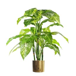 image-100cm Large Fox's Aglaonema (Spotted Evergreen) Tree Artificial Plant with Gold Metal Planter