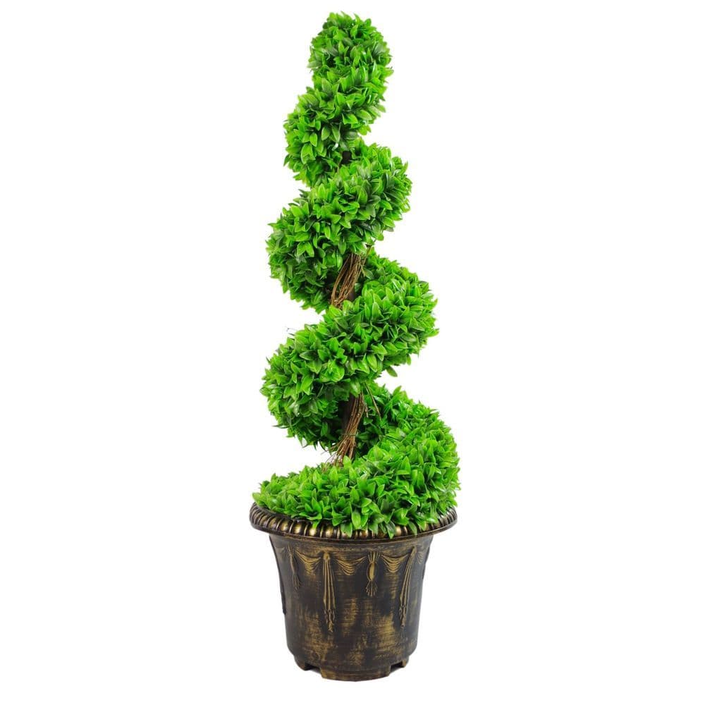 image-120cm Green Large Leaf Spiral with Decorative Planter