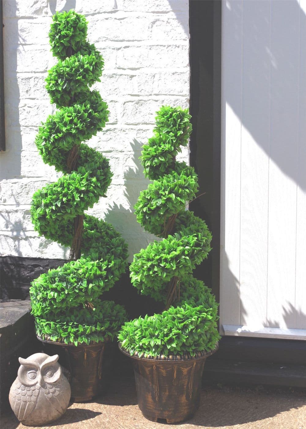 image-90cm Green Large Leaf Spiral with Decorative Planter