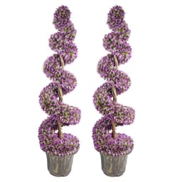 image-120cm Pair of Purple Large Leaf Spiral Topiary Trees with Decorative Planters