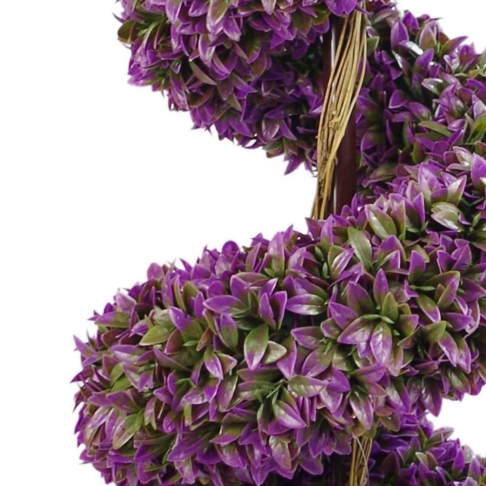 image-120cm Pair of Purple Large Leaf Spiral Topiary Trees with Decorative Planters