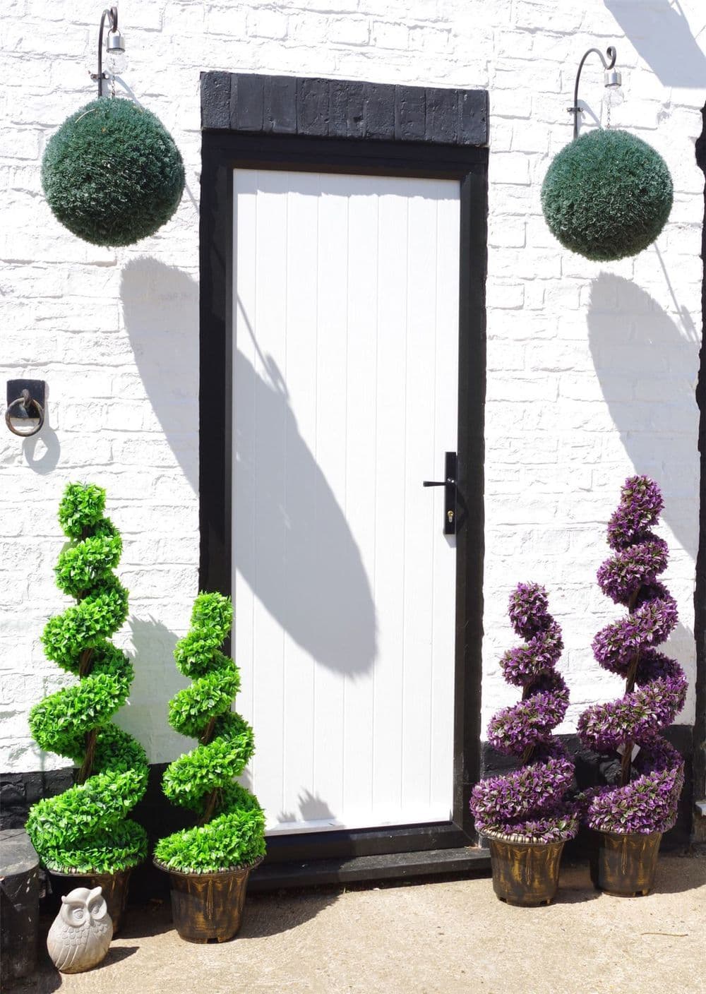 image-120cm Pair of Purple Large Leaf Spiral Topiary Trees with Decorative Planters