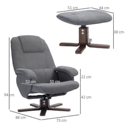 image-HOMCOM Swivel Recliner Chair and Footstool Linen-touch Fabric Wooden Base, Grey
