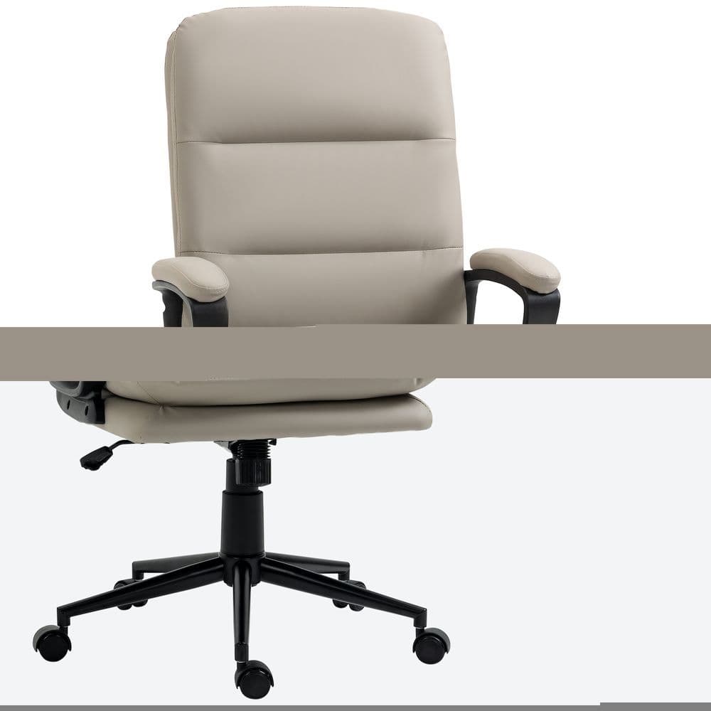 image-Vinsetto PU Leather Office Chair for Home with Arm, Adjustable Height, Grey