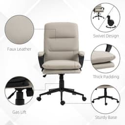 image-Vinsetto PU Leather Office Chair for Home with Arm, Adjustable Height, Grey