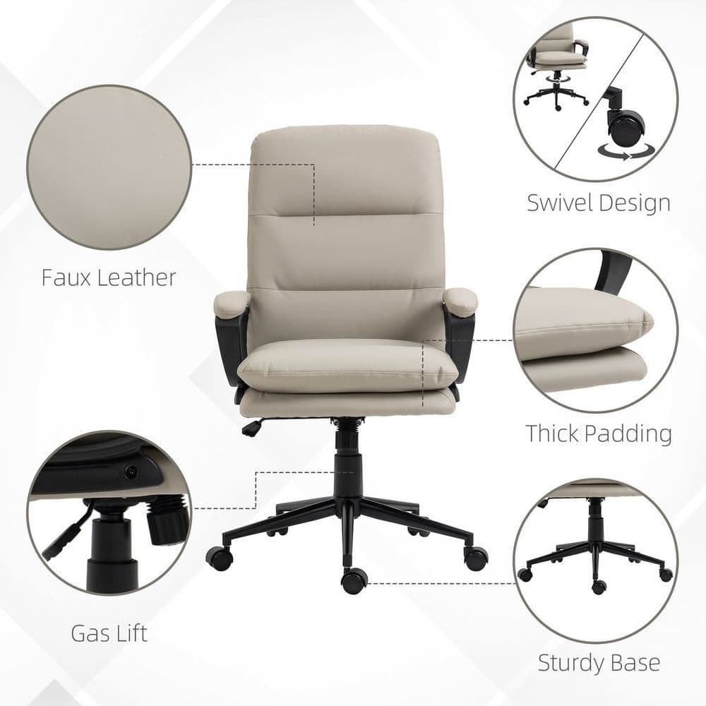 image-Vinsetto PU Leather Office Chair for Home with Arm, Adjustable Height, Grey