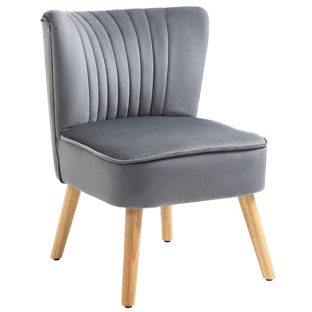 image-HOMCOM Velvet Accent Chair Occasional Tub Chair for Living Room Bedroom Grey