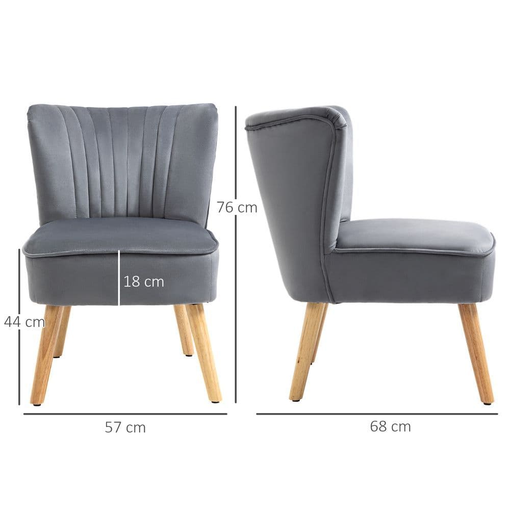 image-HOMCOM Velvet Accent Chair Occasional Tub Chair for Living Room Bedroom Grey