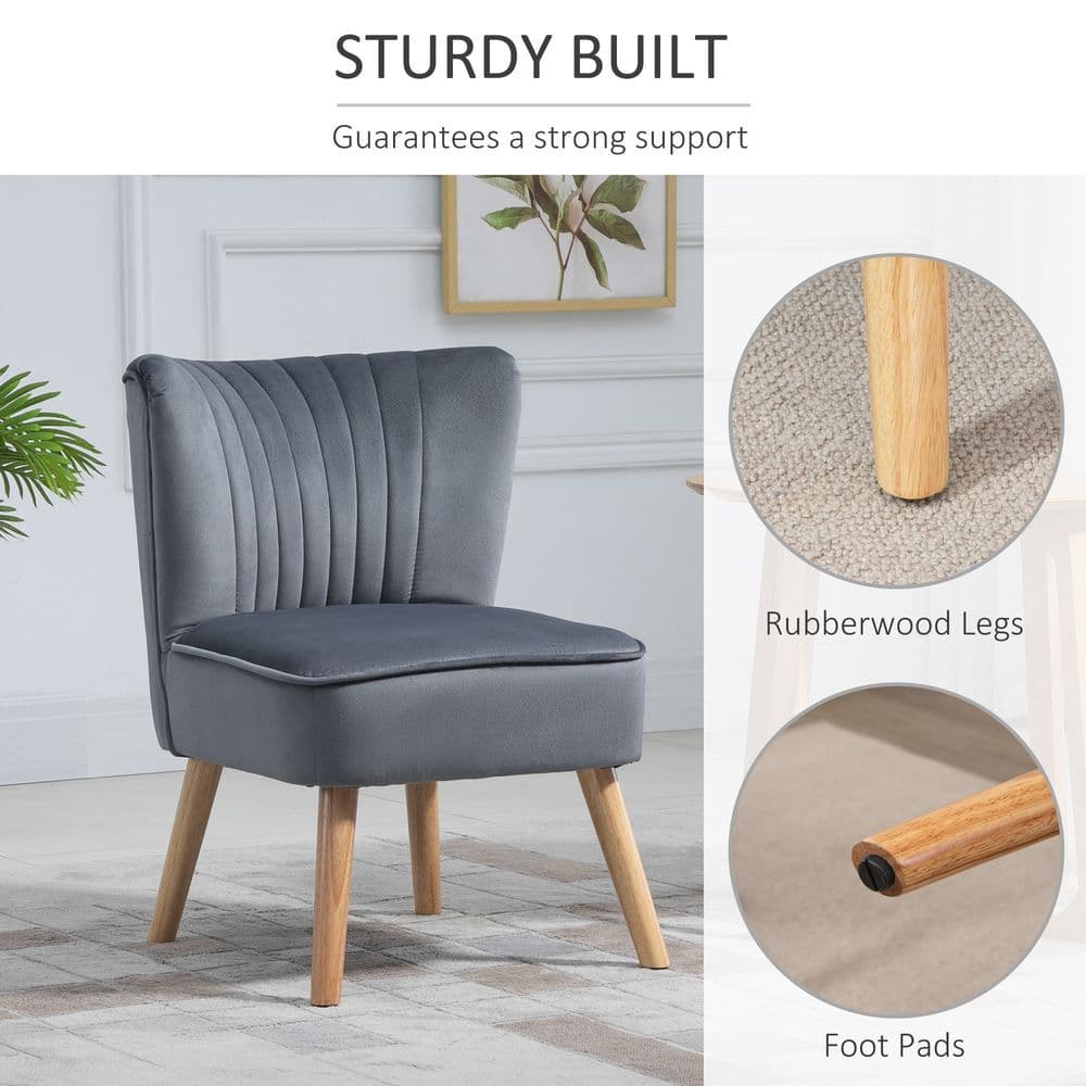 image-HOMCOM Velvet Accent Chair Occasional Tub Chair for Living Room Bedroom Grey
