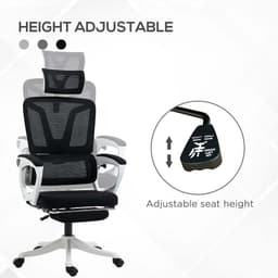 image-Vinsetto Mesh Office Chair for Home with Lumbar Support, Arm, Footrest, Headrest