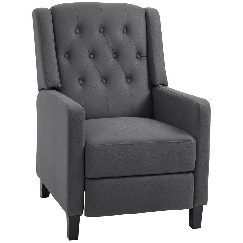 image-HOMCOM Button Tufted Microfibre Cloth Recliner Armchair for Living Room, Grey