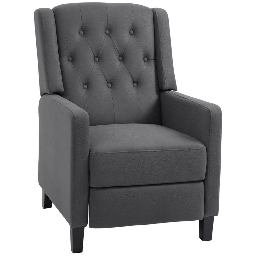 image-HOMCOM Button Tufted Microfibre Cloth Recliner Armchair for Living Room, Grey