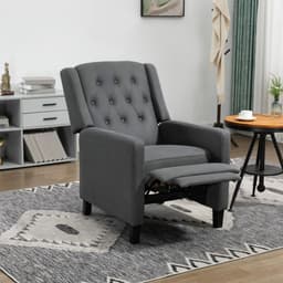image-HOMCOM Button Tufted Microfibre Cloth Recliner Armchair for Living Room, Grey