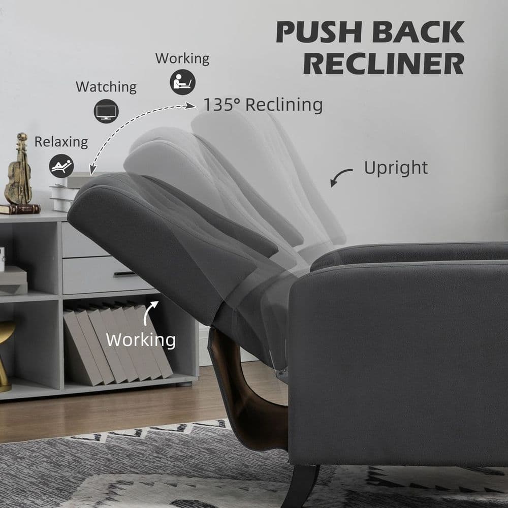 image-HOMCOM Button Tufted Microfibre Cloth Recliner Armchair for Living Room, Grey