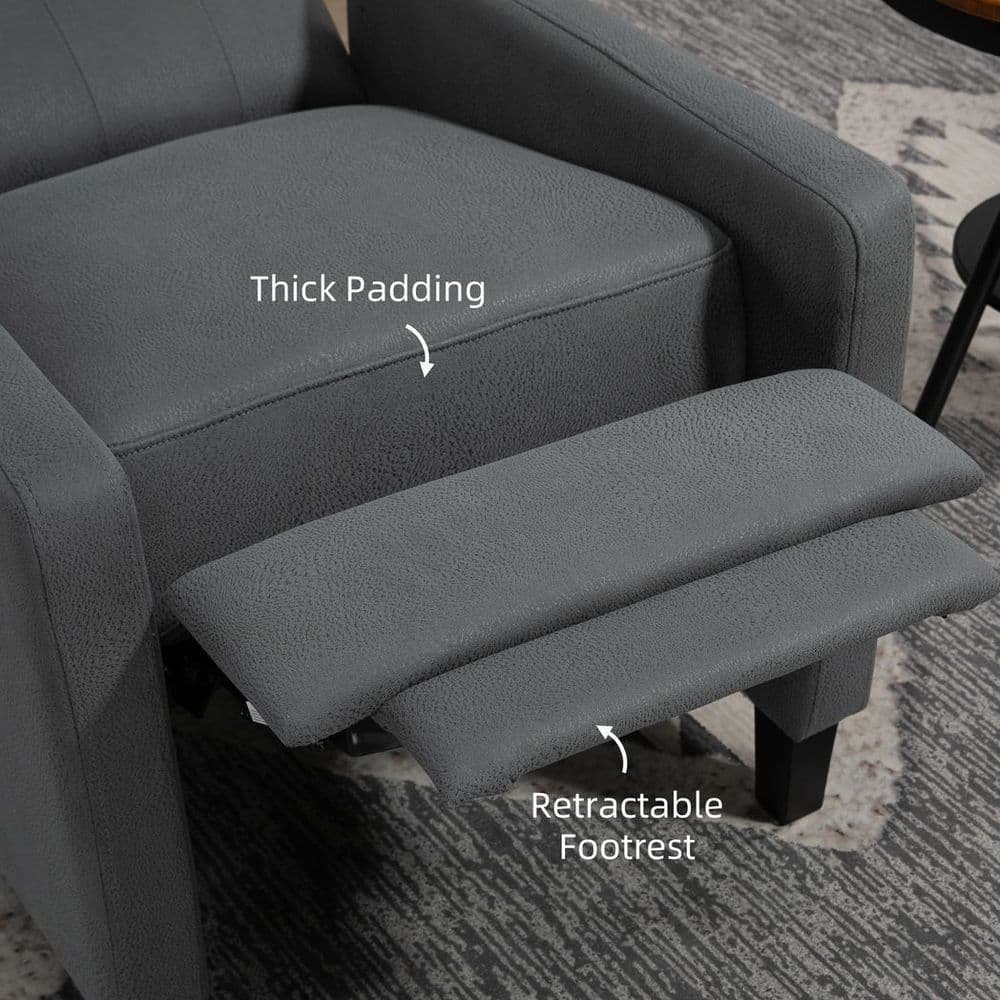image-HOMCOM Button Tufted Microfibre Cloth Recliner Armchair for Living Room, Grey
