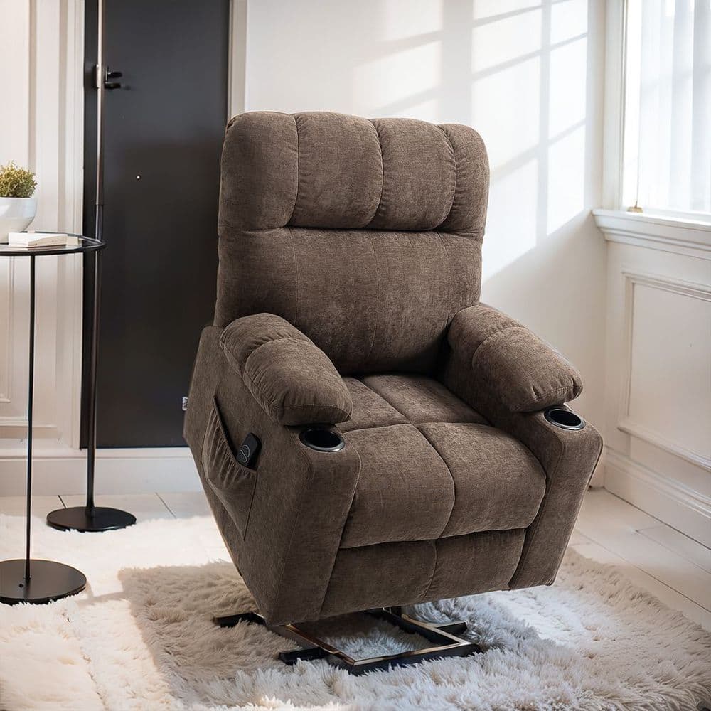 image-HOMCOM Heavy Duty Riser and Recliner Chair Lift Chair for the Elderly, Brown