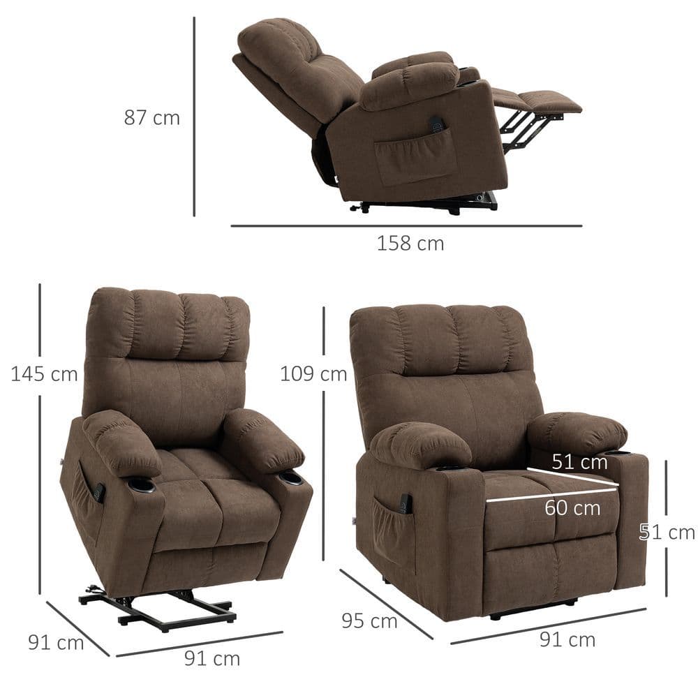 image-HOMCOM Heavy Duty Riser and Recliner Chair Lift Chair for the Elderly, Brown