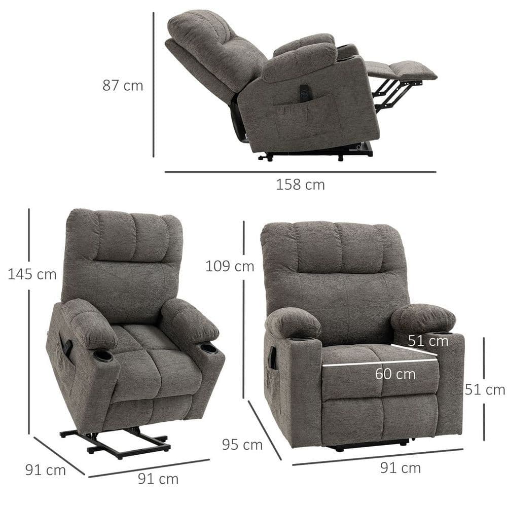 image-HOMCOM Heavy Duty Riser and Recliner Chair Lift Chair for the Elderly, Grey