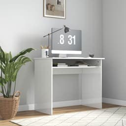 image-HOMCOM Computer Desk Writing Table Study Workstation Storage High Gloss White