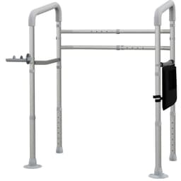 image-HOMCOM Adjustable Toilet Safety Frame with Additional Rubber Tips Storage