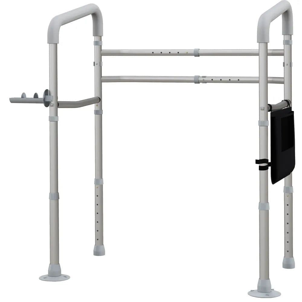 image-HOMCOM Adjustable Toilet Safety Frame with Additional Rubber Tips Storage