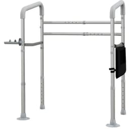 image-HOMCOM Adjustable Toilet Safety Frame with Additional Rubber Tips Storage