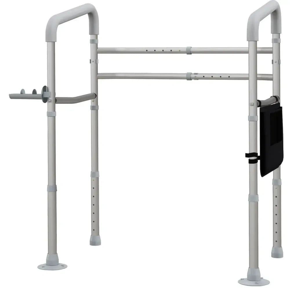 image-HOMCOM Adjustable Toilet Safety Frame with Additional Rubber Tips Storage