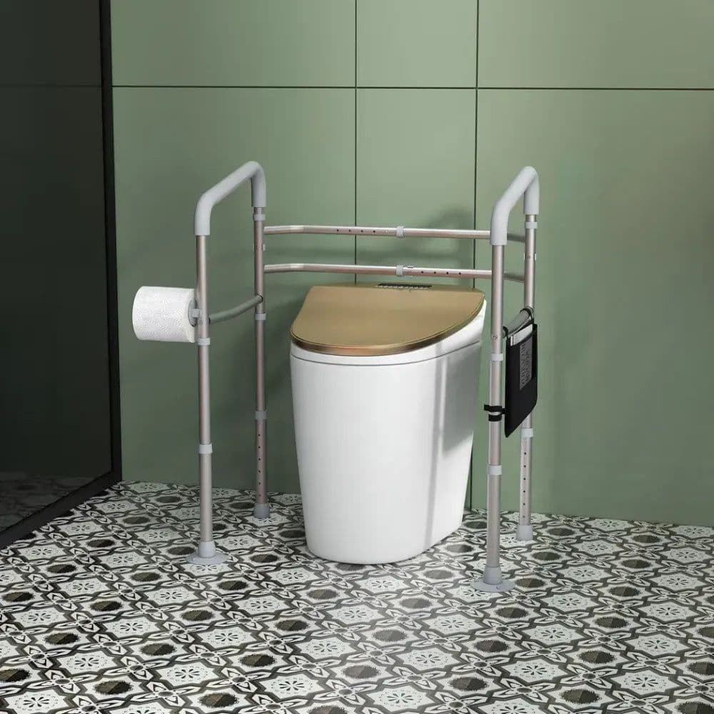 image-HOMCOM Adjustable Toilet Safety Frame with Additional Rubber Tips Storage