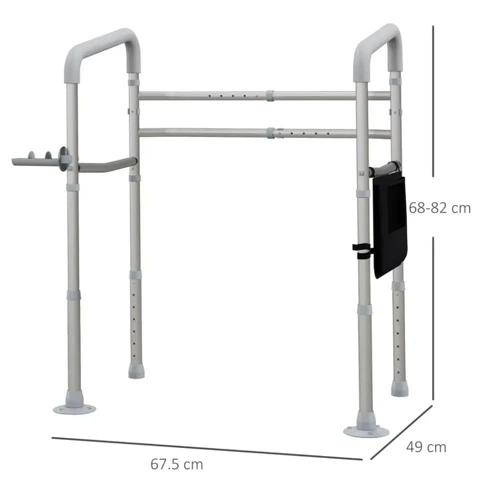 image-HOMCOM Adjustable Toilet Safety Frame with Additional Rubber Tips Storage