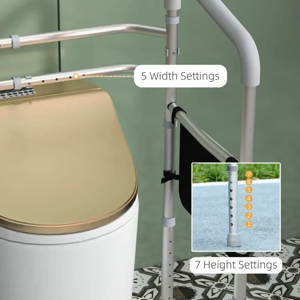 image-HOMCOM Adjustable Toilet Safety Frame with Additional Rubber Tips Storage