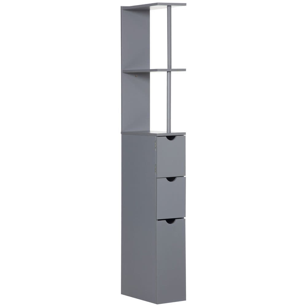 image-HOMCOM Tall Bathroom Cabinet, Bathroom Storage Cabinet W/ Shelf, Drawers, Grey