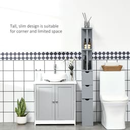 image-HOMCOM Tall Bathroom Cabinet, Bathroom Storage Cabinet W/ Shelf, Drawers, Grey