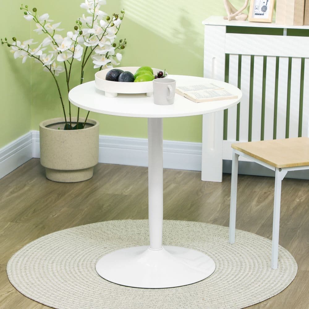 image-HOMCOM Round Dining Table with Steel Base, Non-slip Pad for Living Room