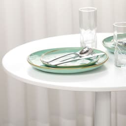 image-HOMCOM Round Dining Table with Steel Base, Non-slip Pad for Living Room