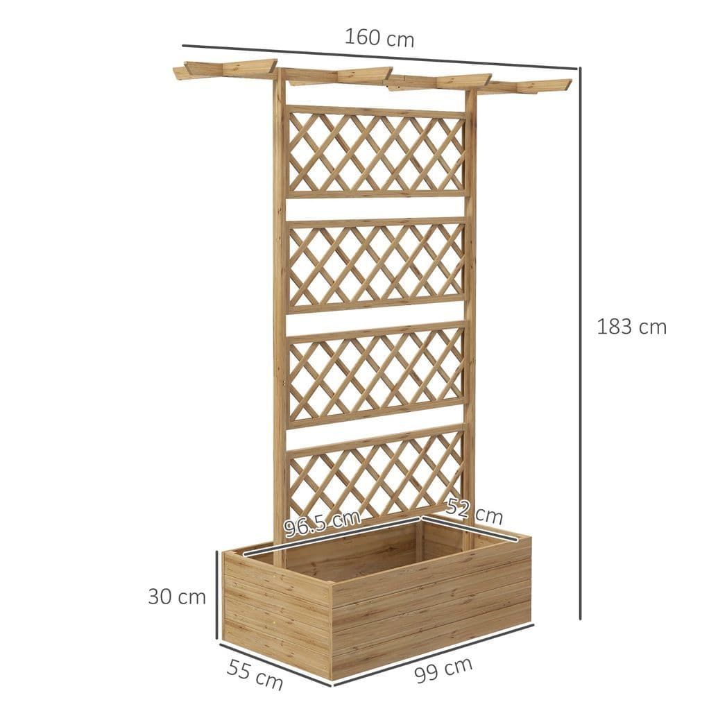 image-Outsunny Wooden Trellis Planter, Raised Garden Bed for Climbing Plants, Natural
