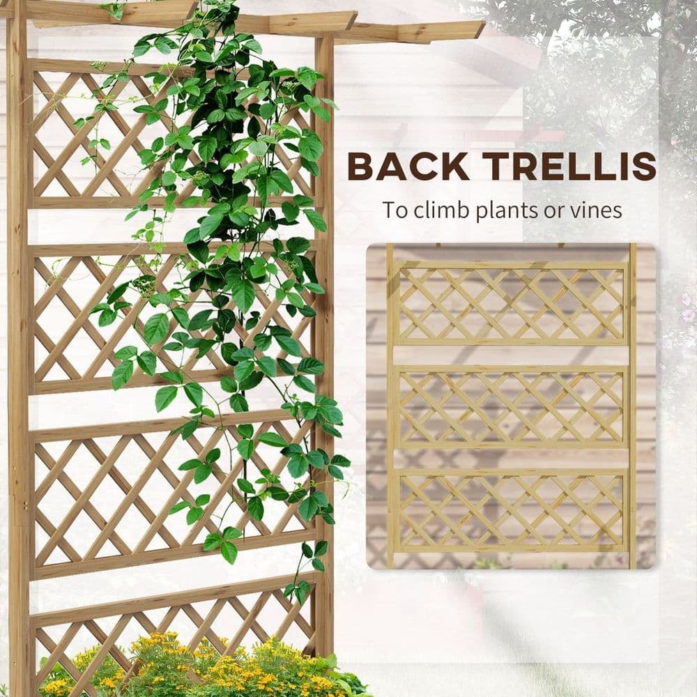 image-Outsunny Wooden Trellis Planter, Raised Garden Bed for Climbing Plants, Natural